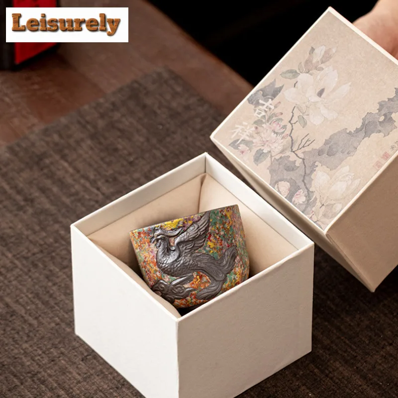 150ml Rock Painting Time Dragon And Phoenix Teacup Traditional Tea Bowl Water Jug Tea-tasting Fragrance Cup Chazhan Master Cups