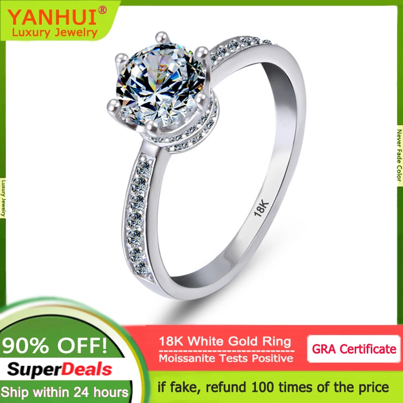 Anello In Oro Bianco 18 Carati Certificato Yanhui Gra Stretto Anello In Moissanite Con Diamante A 6 Poli 1 Carato Con Pietre Laterali Gioielli Di Luss
