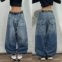 American New Fashion Geometric Pattern Embroidered Baggy Jeans Women Y2K Harajuku Vintage Hip-hop Popular Casual Wide-leg Pants - Image 2