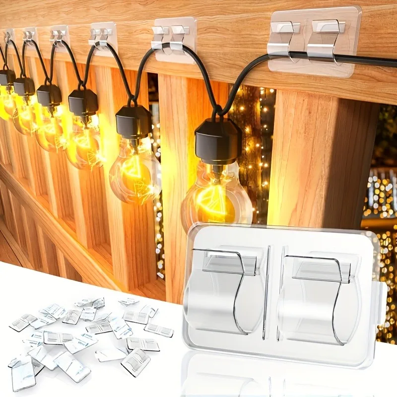 50 Stück wasserdichte, robuste Haken, stanzfrei, robuste Kabelklemmen, selbstklebende Clips zum Aufhängen, für Weihnachts-Lichterketten im Freien