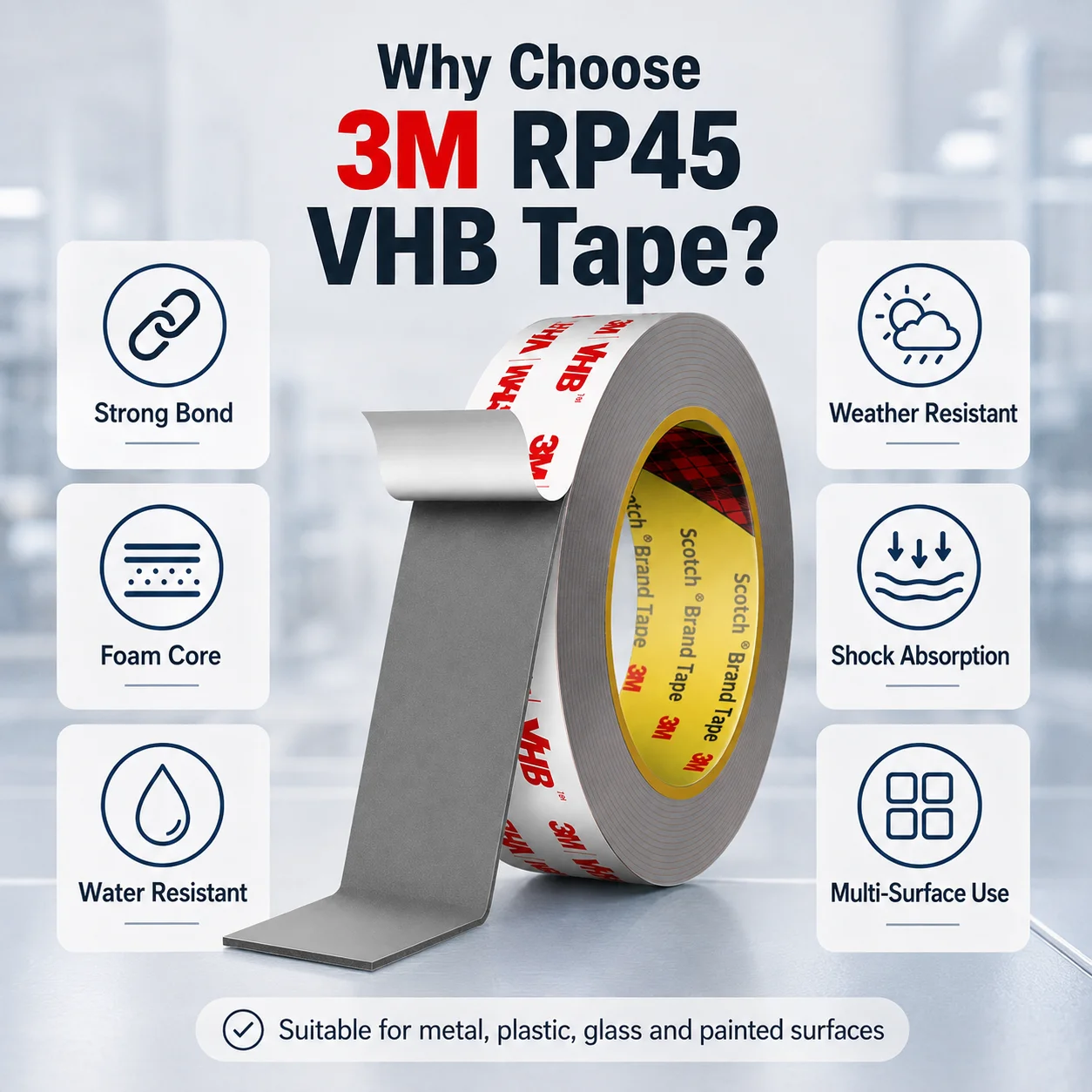 High-Strength Gray Acrylic Foam Double Sided Mounting Tape, 1.1mm Thick, Ideal for Automotive, Electronics, and Metal Applications