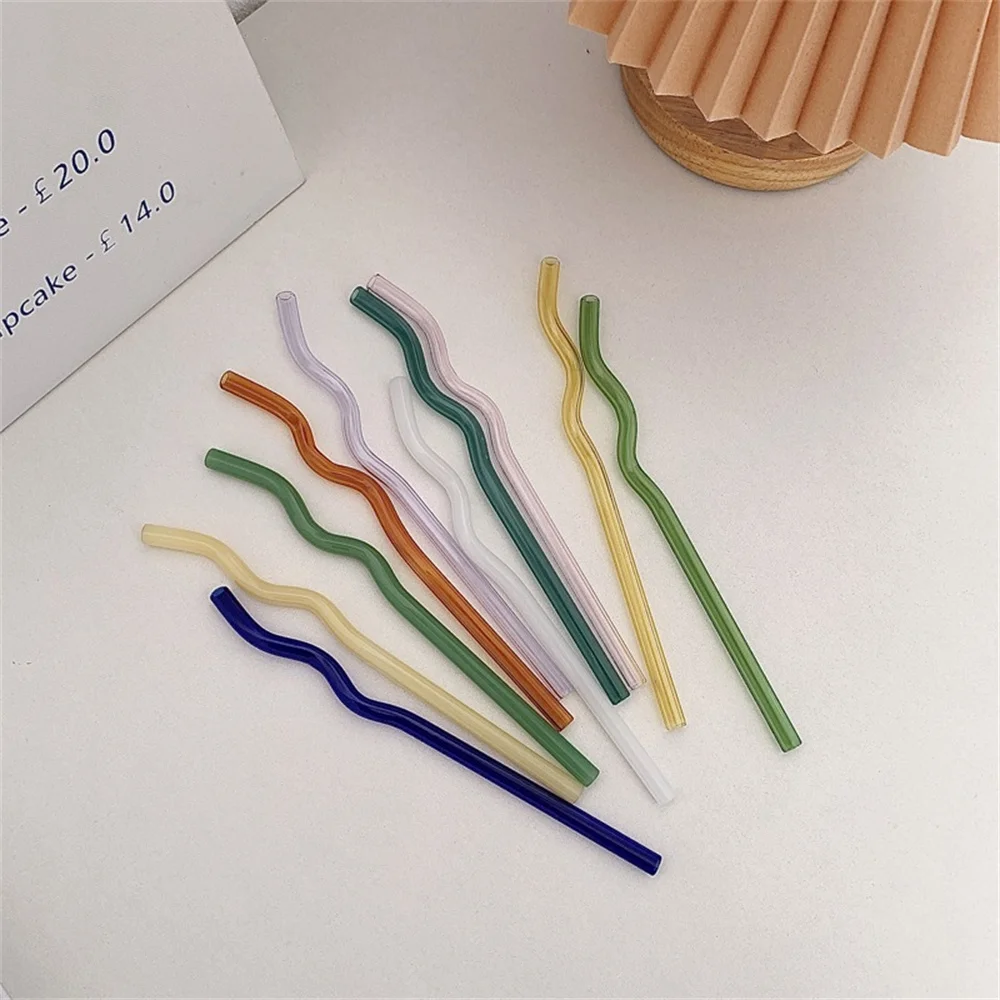 Milk Beverage Straw High Borosilicate Heat-resistant Creative Tableware Glass Pipette Large Wave-shaped Three-way Curved Shape