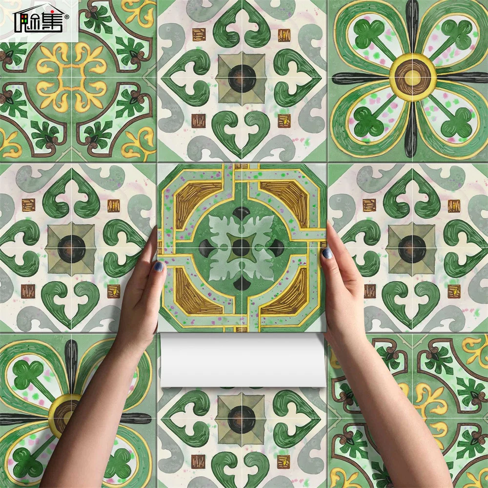 5pcs Green Floor Tiles Sticker Kitchen Backsplash Wardrobe Bathroom Waterproof Peel & Stick