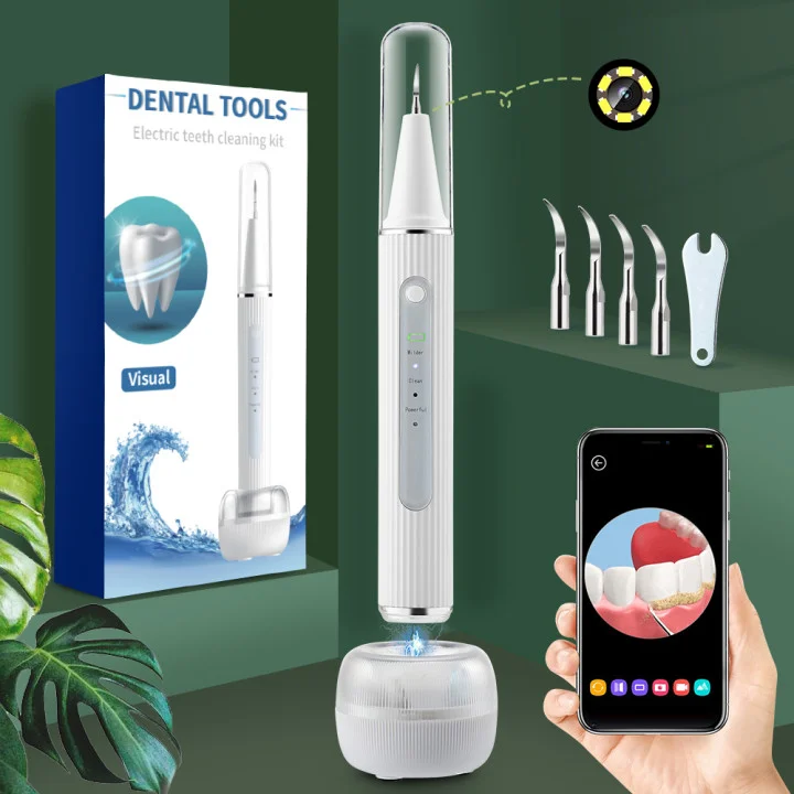 Visual Ultrasonic Dental Scaler Electric Portable Tooth Cleaner 3 Modes Oral Tartar Remover Plaque Stain Cleaner Charging Base