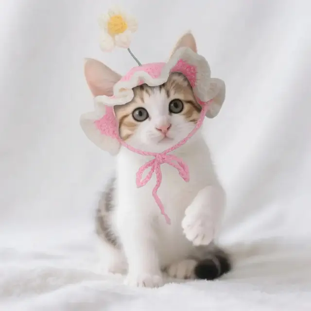 Gorro tejido para gato con diseño de flor: Accesorio Crochet Emoape