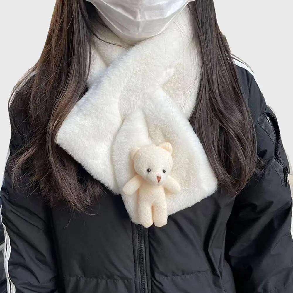 

For Female For Girl Shawl Neckerchief Wrap Solid Color Faux Rabbit Fur Plush Plush Scarf Cross Scarf Neck Warmer Warm Scarf