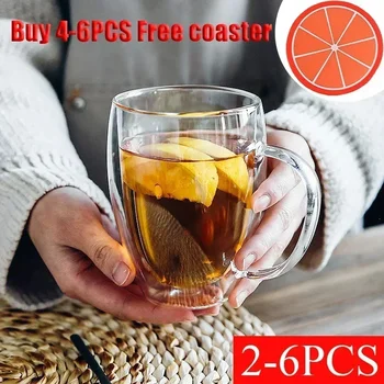 2-6 pezzi tazza trasparente da parete a doppio strato tazza da caffè latte tazza da bere bicchieri in vetro borosilicato alto resistente al calore ufficio domestico 1