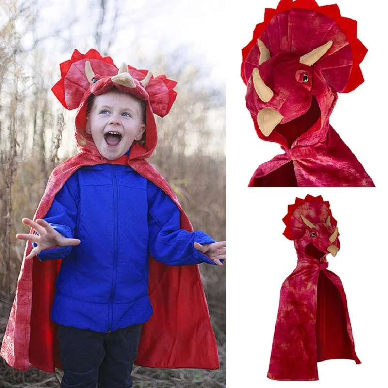 Kids Dinosaur Costume Hooded Cape Children's Animal Cloak Toddler Halloween Party Dress Up Outfit
