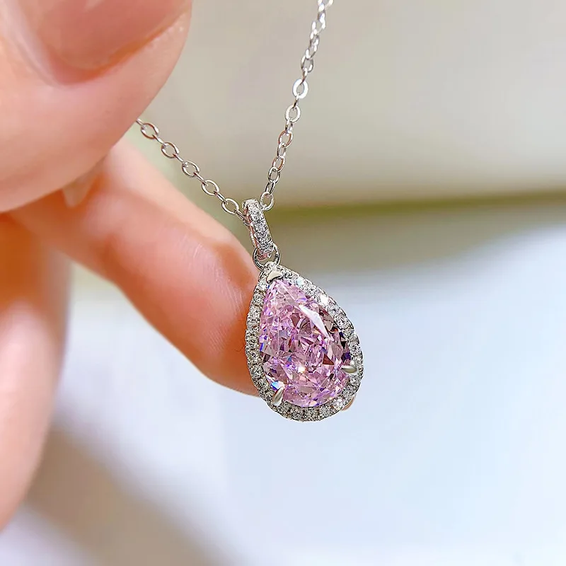 925 Sterling Silver Pear Lab Pink Sapphire Citrine Gemstone Necklace Jewelry Sets 3Pcs Anniversary Gift