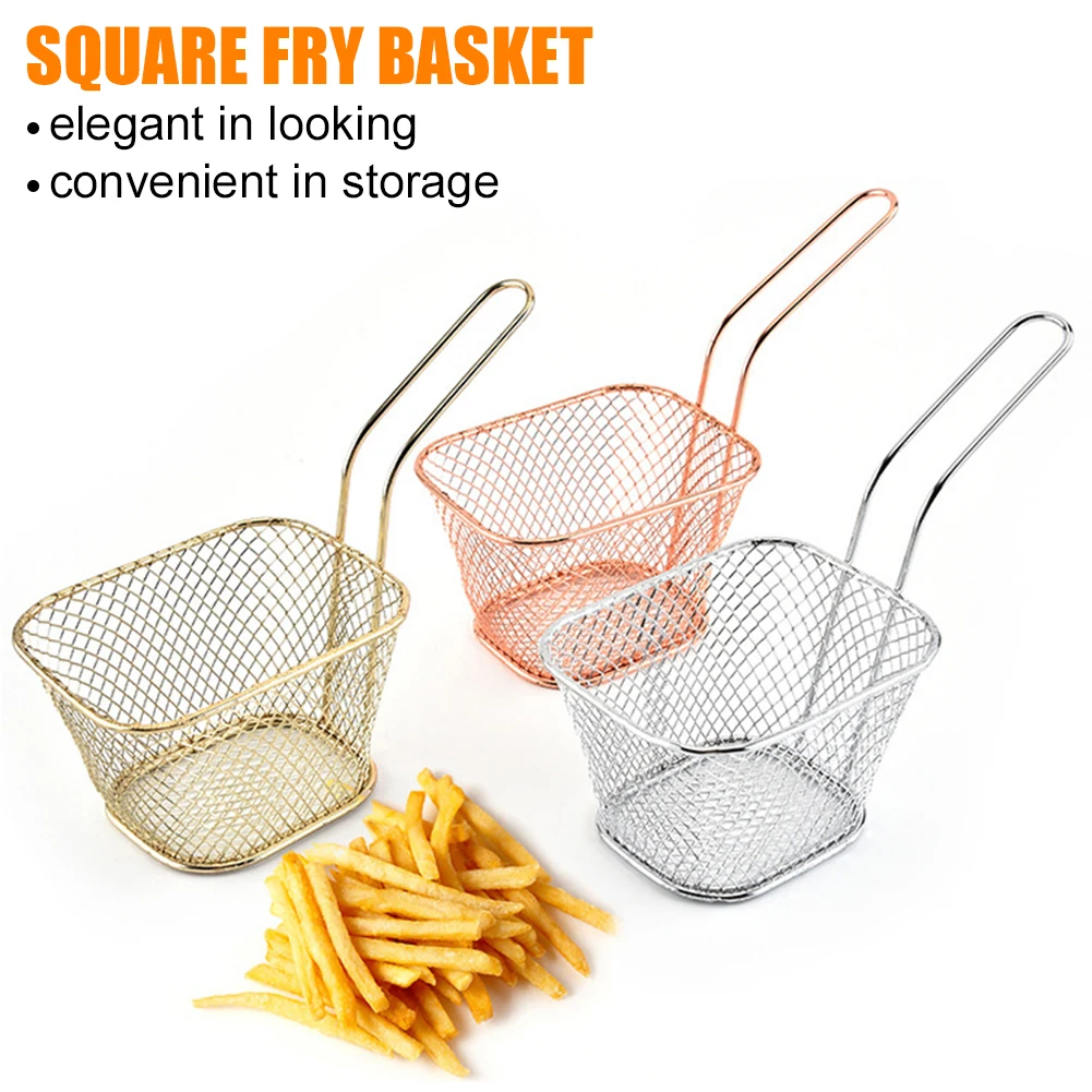 Portable Square Mini Fried Basket French Fries Basket Restaurant Fried Chicken Snack Chips Iron Metal Colander Tool DDJ