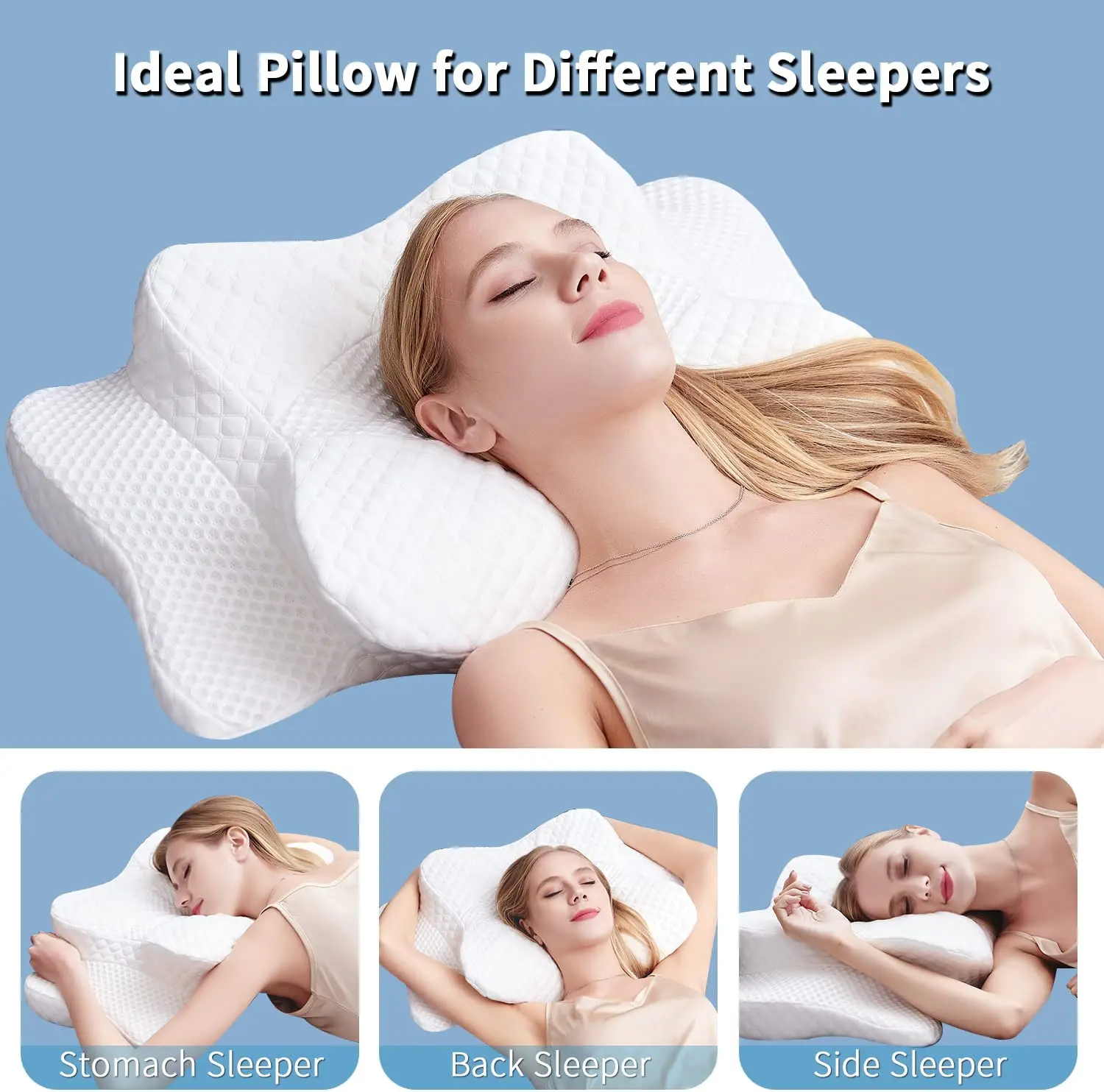 Almohada antiarrugas para personas que duermen de lado, almohada de belleza  para dormir, para la espalda, boca abajo, almohada antienvejecimiento