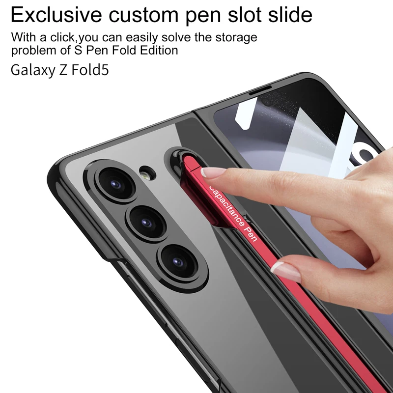 For Samsung Galaxy Z Fold 5 Case Ultra thin Electroplating Transparent Cover With Front Glass + Pen for Galaxy Z Fold5 GKK