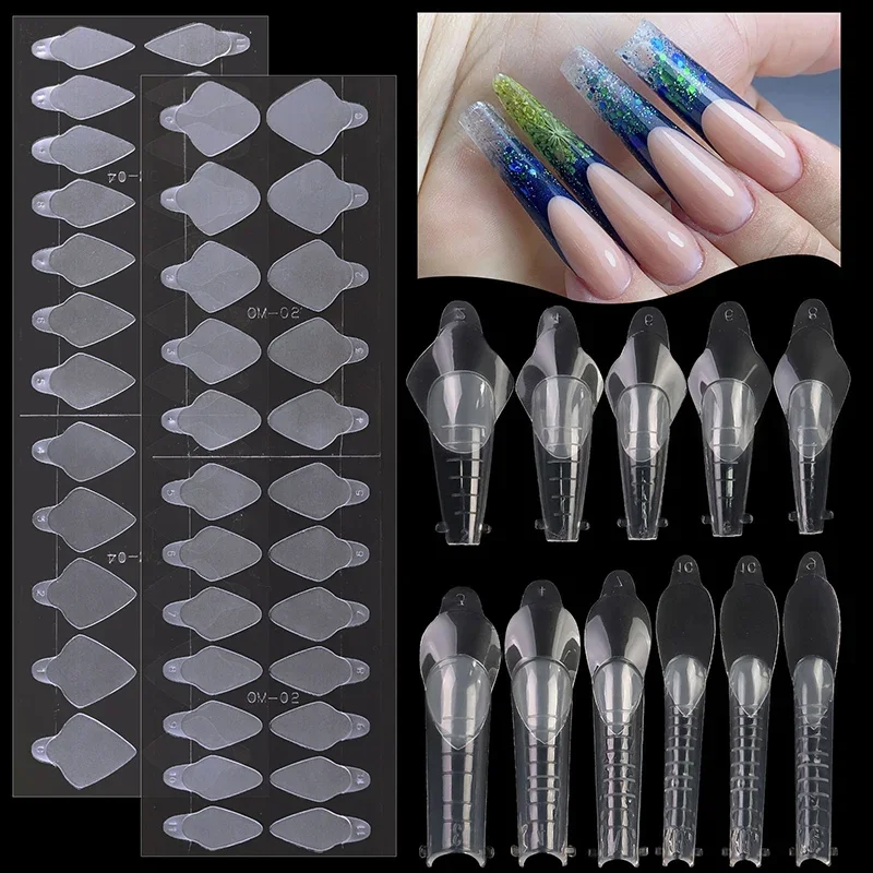 

Dual Nail Forms False Tips For Gel Extension Quick Building French Line Guides Silicone Pad Nail Mold Reusable Manicure Tools