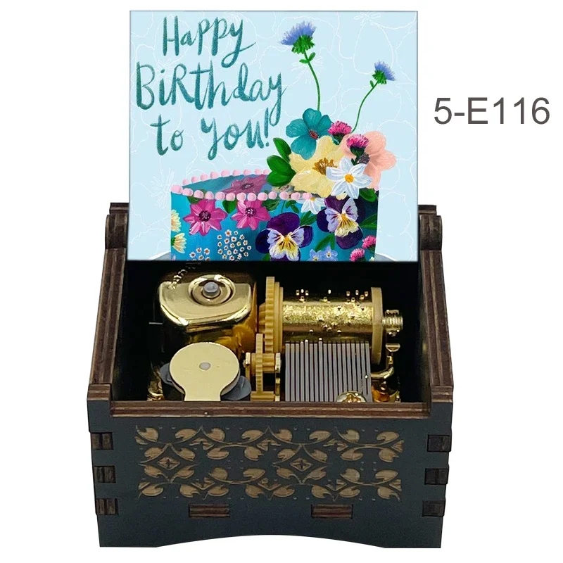 Happy Birthday Music Box Golden Mechanical, Black Wooden Anniversary Gift for Kids Girlfriend Wife Mom Father Birthday Present 3