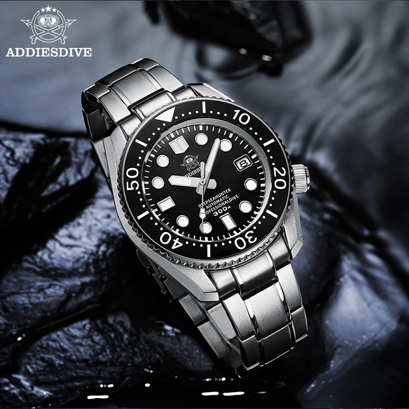 

ADDIESDIVE Men's Watch Sapphire 300m Waterproof Stainless Steel Blue Luminous Calendar Ceramic Bezel Automatic Watch for Men