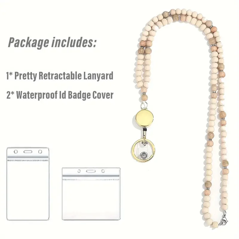 KURSHUNI Retractable Beaded Badge Reel Lanyard With Waterproof