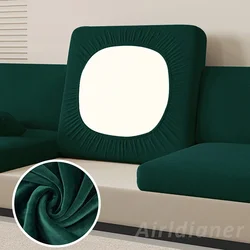 Luxurious Velvet Sofa Seat Cushion Cover - Thick Plush Stretch Slipcover - Back Cushion Cover (Dark green)