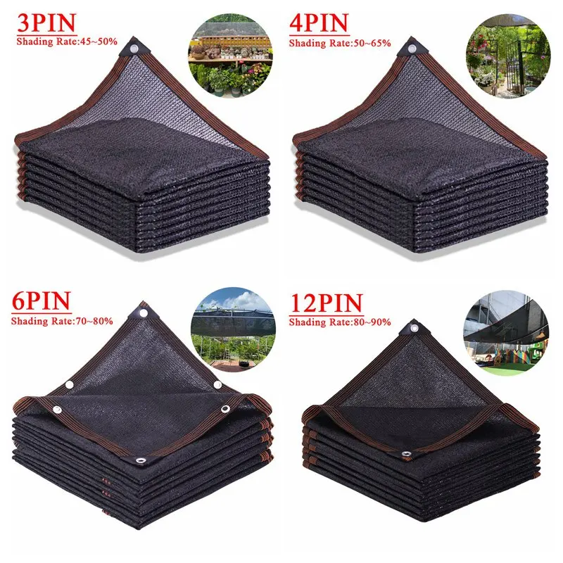 4/6/12PIN Black Sunshade Net Anti-UV Plant Cover Mesh Garden Sun Shed Gazebo Awning Outdoor Sun Shade Netting Shading 50~90%