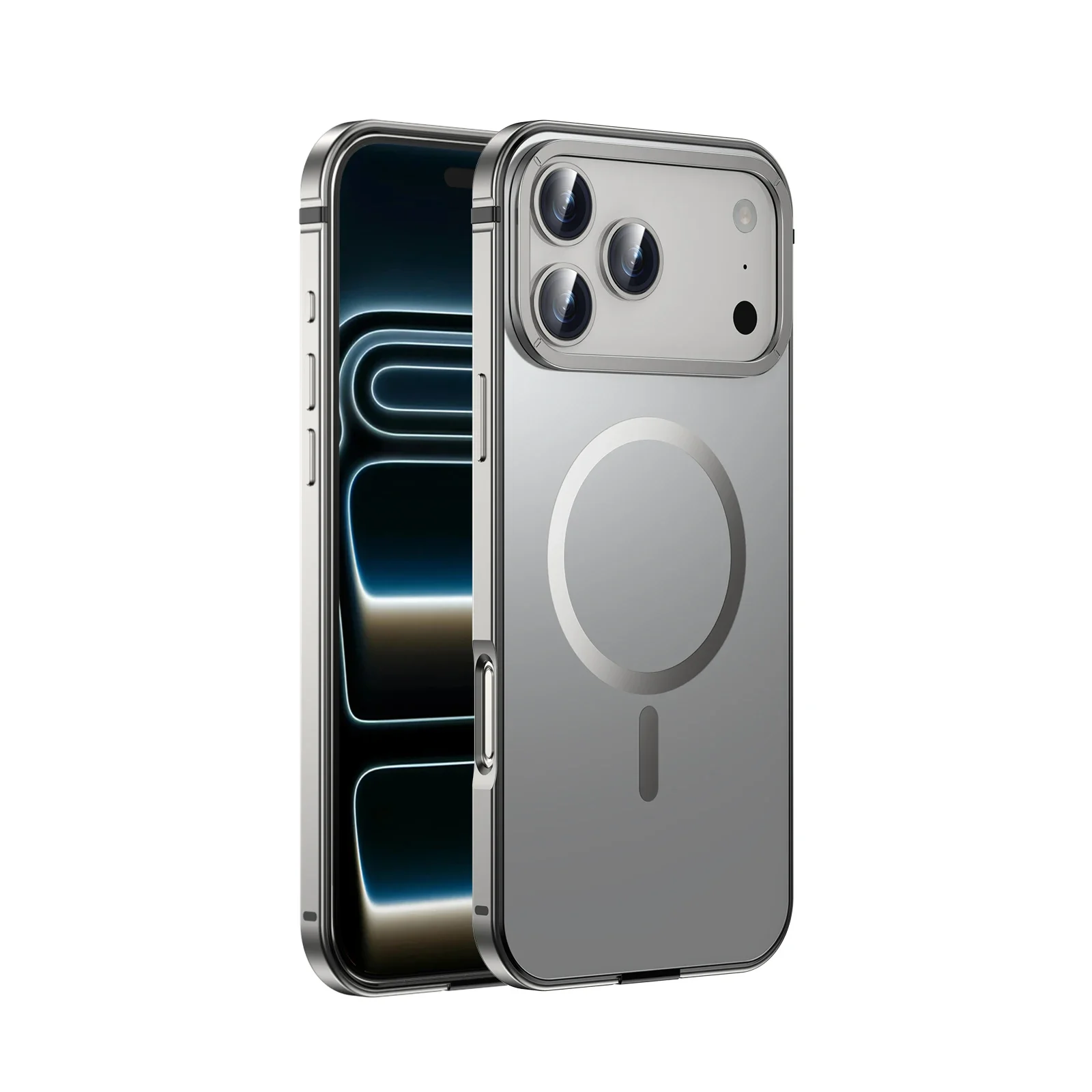 Heavy-Duty MagSafe Compatible Alloy Frame Case with Shockproof Protection & Magnetic Ring