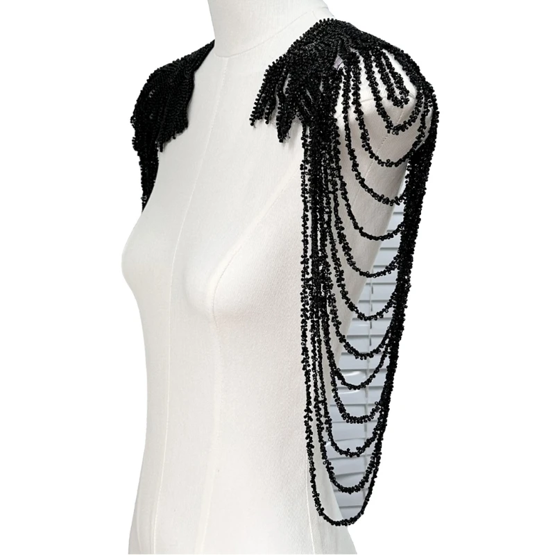 Sequined Beaded Uniform Epaulets Party Costume Epaulettes Glittering Shoulder Wrap Epaulet for Stage Performances 1 Pair shoulder ornaments