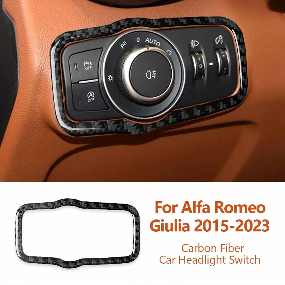 

For Alfa Romeo Giulia Stelvio 2015-2023 Carbon Fiber Car Headlight Switch Frame Decorative Stickers Auto Interior Accessories