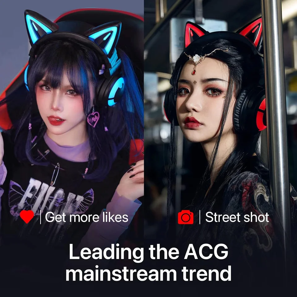 YOWU 3S Wireless Headphones APP Control RGB Lights Original Cute Cat High Quality Earphones Cat HD Microphone Cat Ear Headsets 5