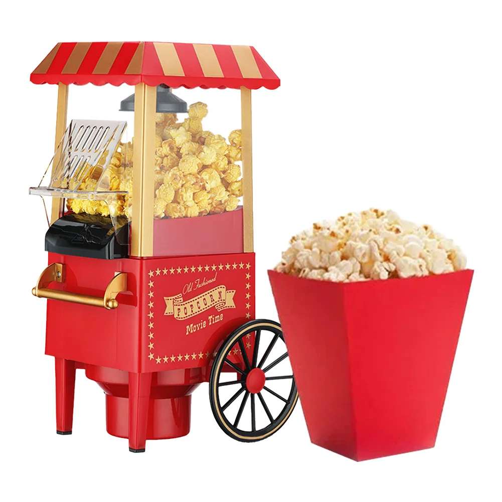 Electric Popcorn Maker Creative Popcorn Making Machine Vintage Hot-Air Maker Automatic Corn Popper for Home DIY