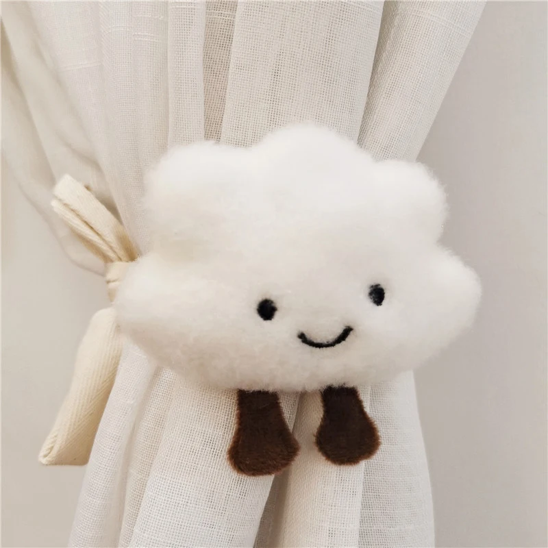 Window Curtain Kids Room Cute Cloud Bear Strap Window Curtain with Cartoon Doll Curtains Decorative Shape Curtain Buckle Clip for Girl Heart