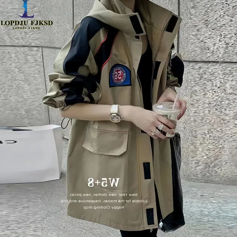 

Loose Hooded Trench Coats for Women, Adjustable Waist Jacket, Windbreaker, Female Clothing, Korean Fashion, Autumn Winter, New