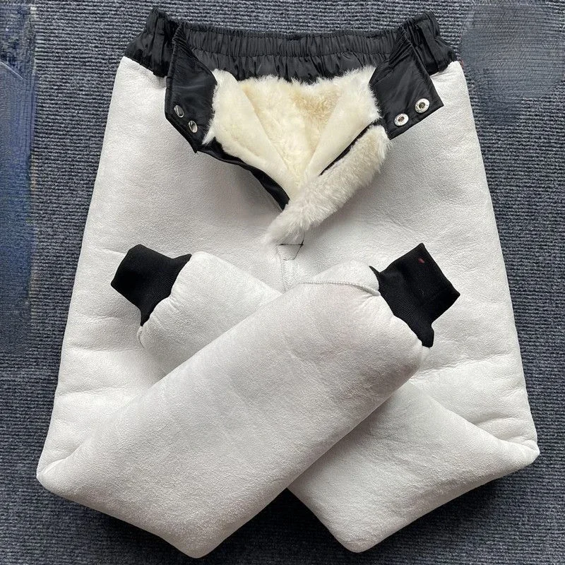 Men Trousers Leather Pants Cotton Trousers Whole Genuine Sheepskin Warm High Waist Leather Pants Men Women Pure Wool Cotton Trousers Fur Underwear Pant New Winter Clothing
