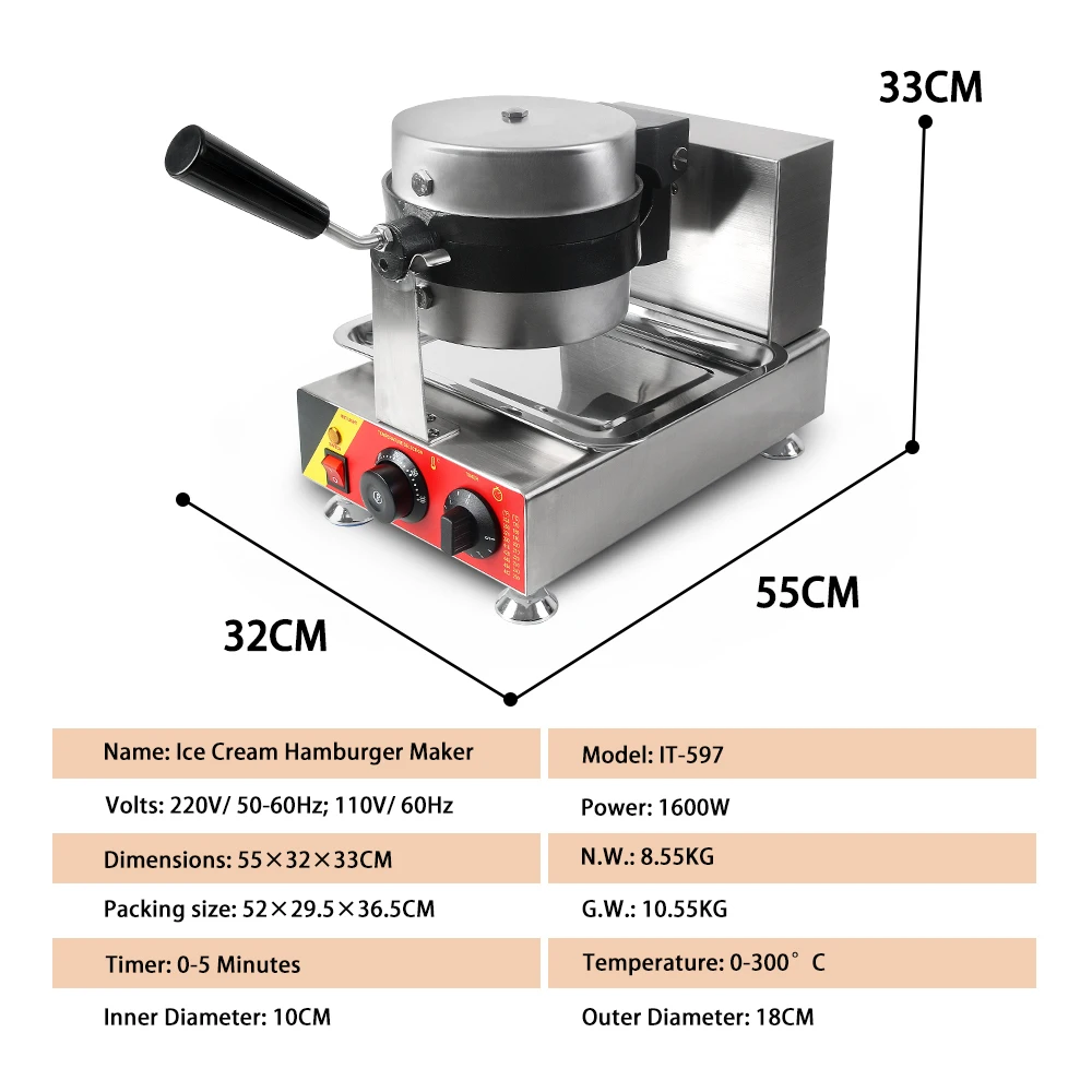 Ice Cream Hamburger Maker Burger Gelato Panini Press Machine Waffle Baking Machine Semlor Paczki Krapfen Baker Stuffed Burger