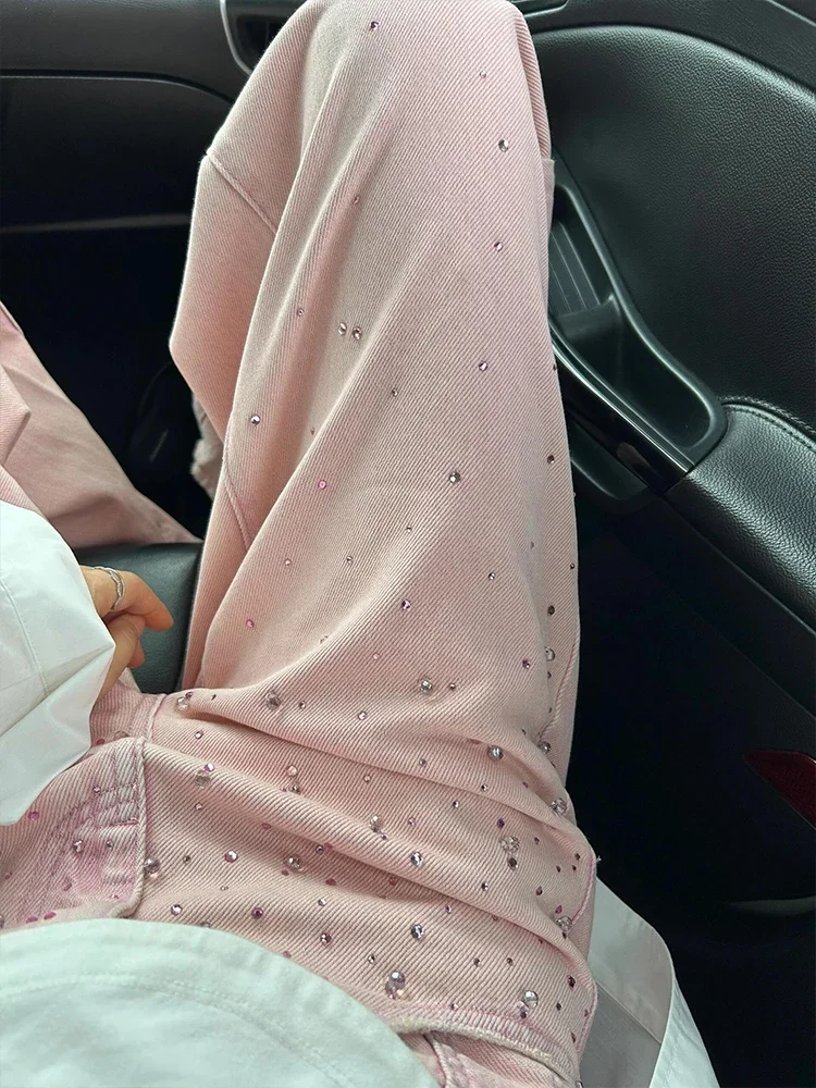 2024 New Spring Summer All-match Casual Harem Pants High Waist Stretch Slim Denim Pants Hot Drilling Casual Ankle-length Jeans