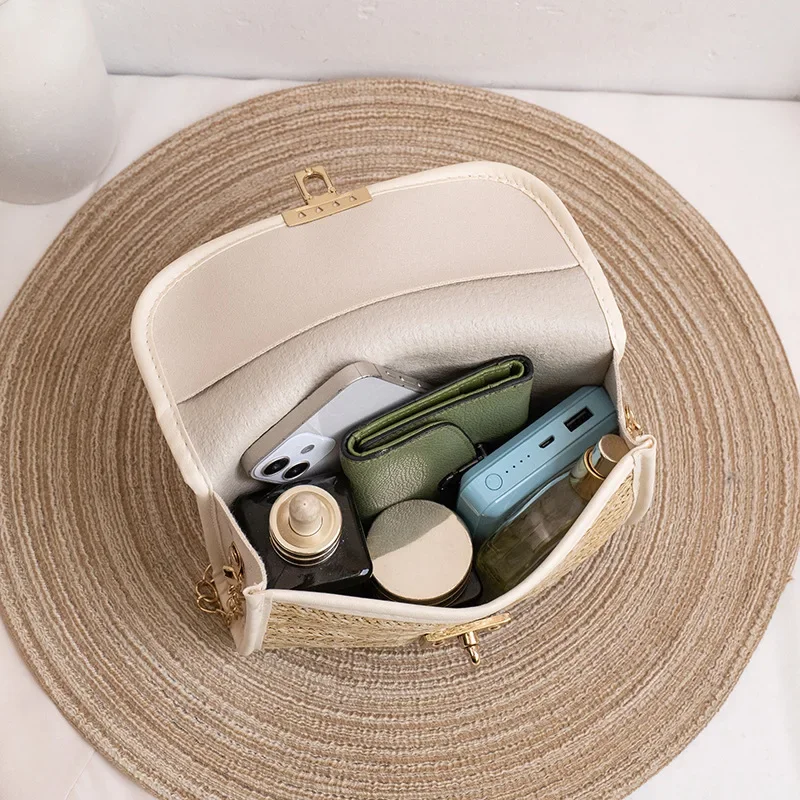 Wholesale Straw Woven Square Bag - Mini Tassel Chain Purse for Women, Trendy Versatile Crossbody Clutch 크로스백 bandolera