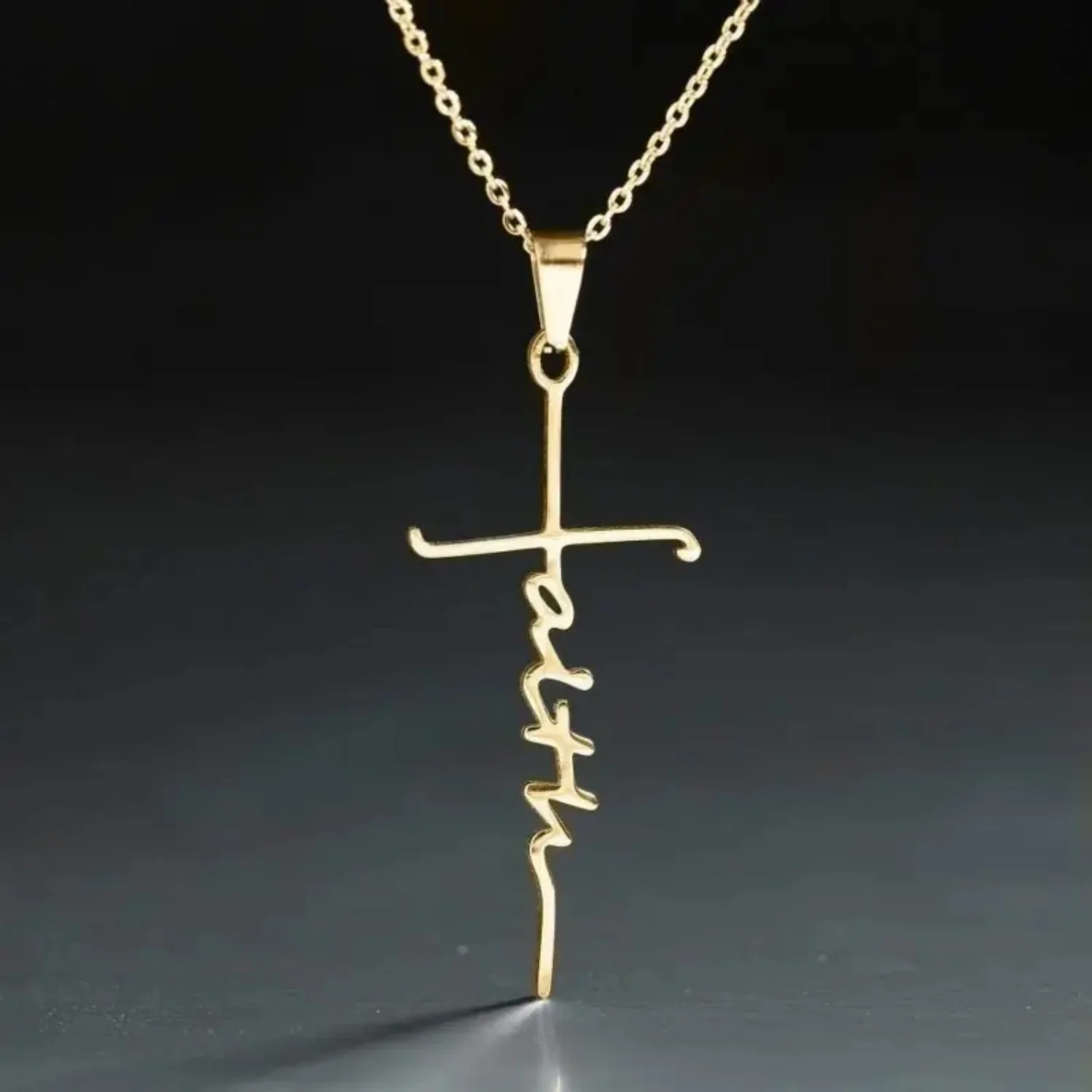 New Stainless Steel Christian Cross Faith Word Pendant Necklace for Church Prayer