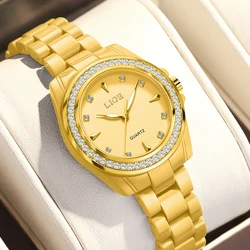 Elegant Ceramic Women's Quartz Watch - Fashionable Waterproof Luminous Timepiece with Gift Box (Gold)