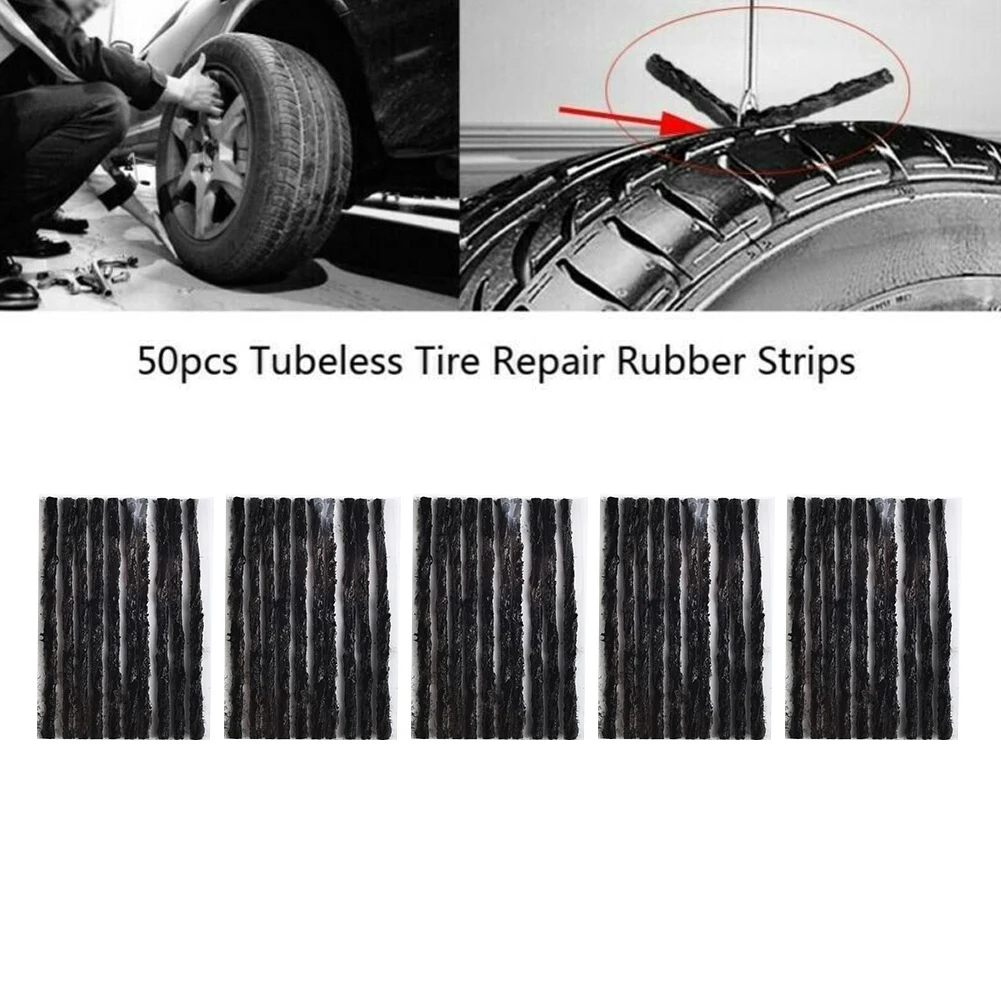 

Black Car Tyre Seal Strip Puncture Recovery Repair Replacement Rubber Tubeless 0.1inch 50Pcs For Bike Accessories