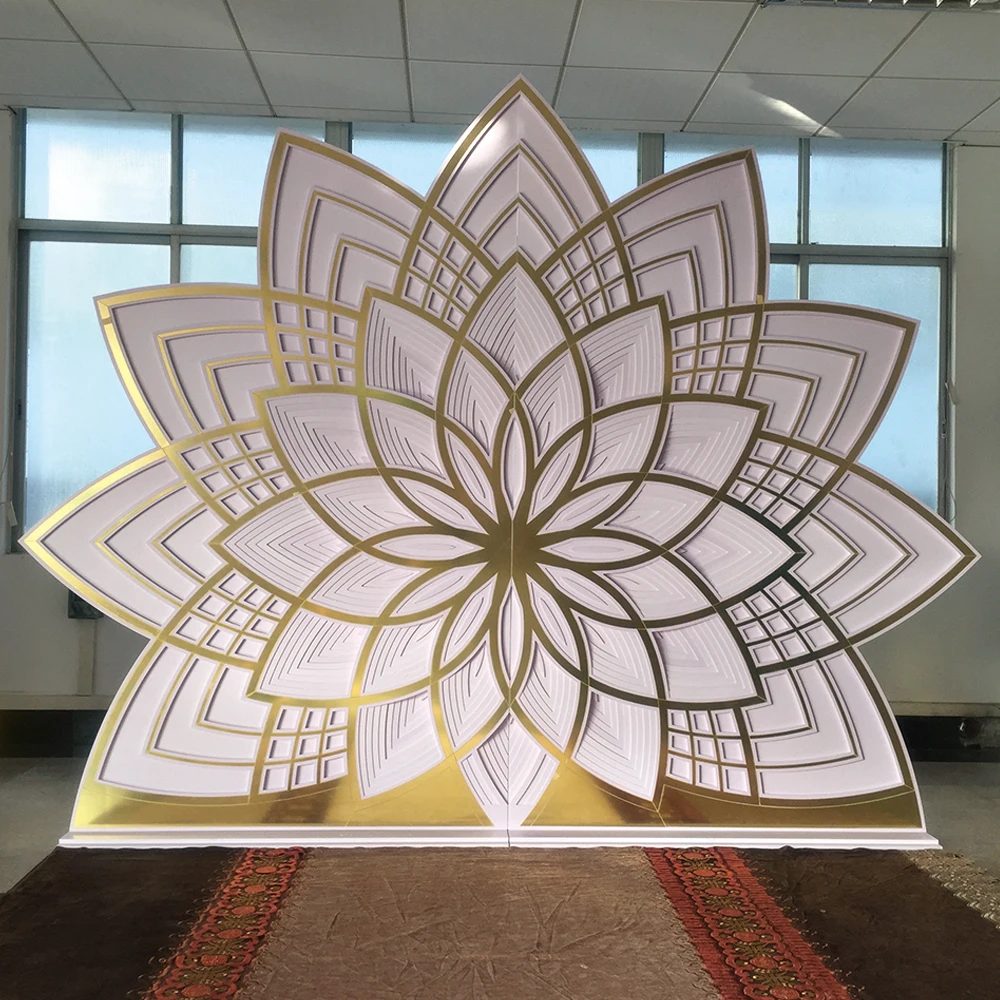 

Exquisite Silver And White Lotus Pattern Backdrop Stand For Marriage Wedding EventDecoraton