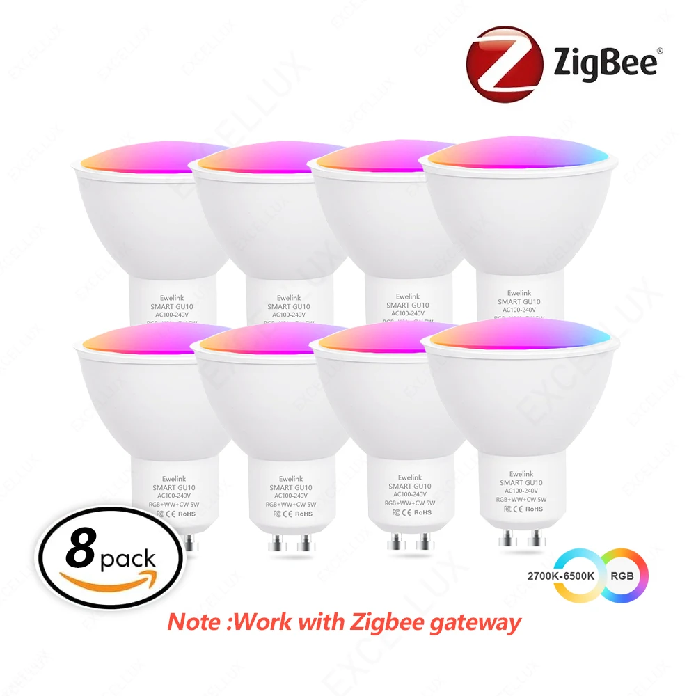 8 pezzi EWelink GU10 Zigbee lampadine a LED WiFi Smart LED lampada RGB CW WW lampadina a LED funziona con Alexa Voice Google Yandex SmartThings