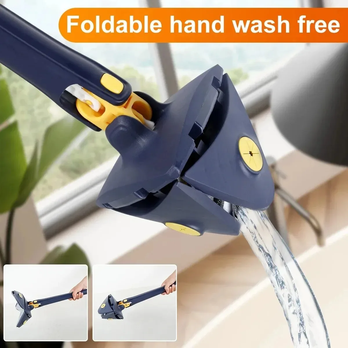 Cleaning Mop Cleaning Mop 360&deg; Rotatable Water Absorption Triangular Mop Foldable Automatic Water Squeezing Wall Cleaning 3 Cloth