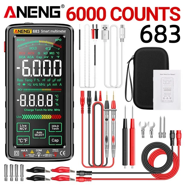 Digital Multimeter ANENG 683 6000 Count Smart Touch Screen Rechargeable Ammeter AC/DC Voltage Current Tester NCV Diode