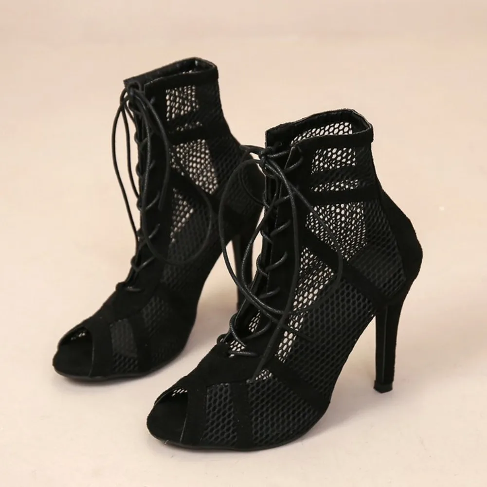 Summer mesh breathable fashionable lace-up sandals, sexy fish-mouth high heels casual party comfortable women's shoes size 36-43