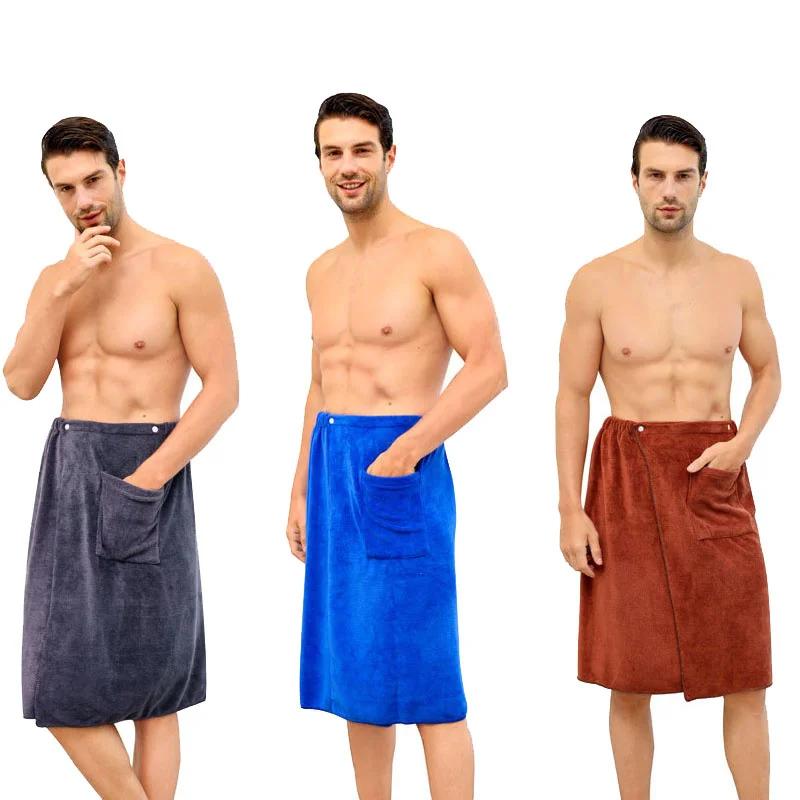 

Men Shower Wearable Bath Towel With Pocket Man Soft Mircofiber Swimming Beach Towel Blanket Bath Towel Wrap Wearable Bathrobes