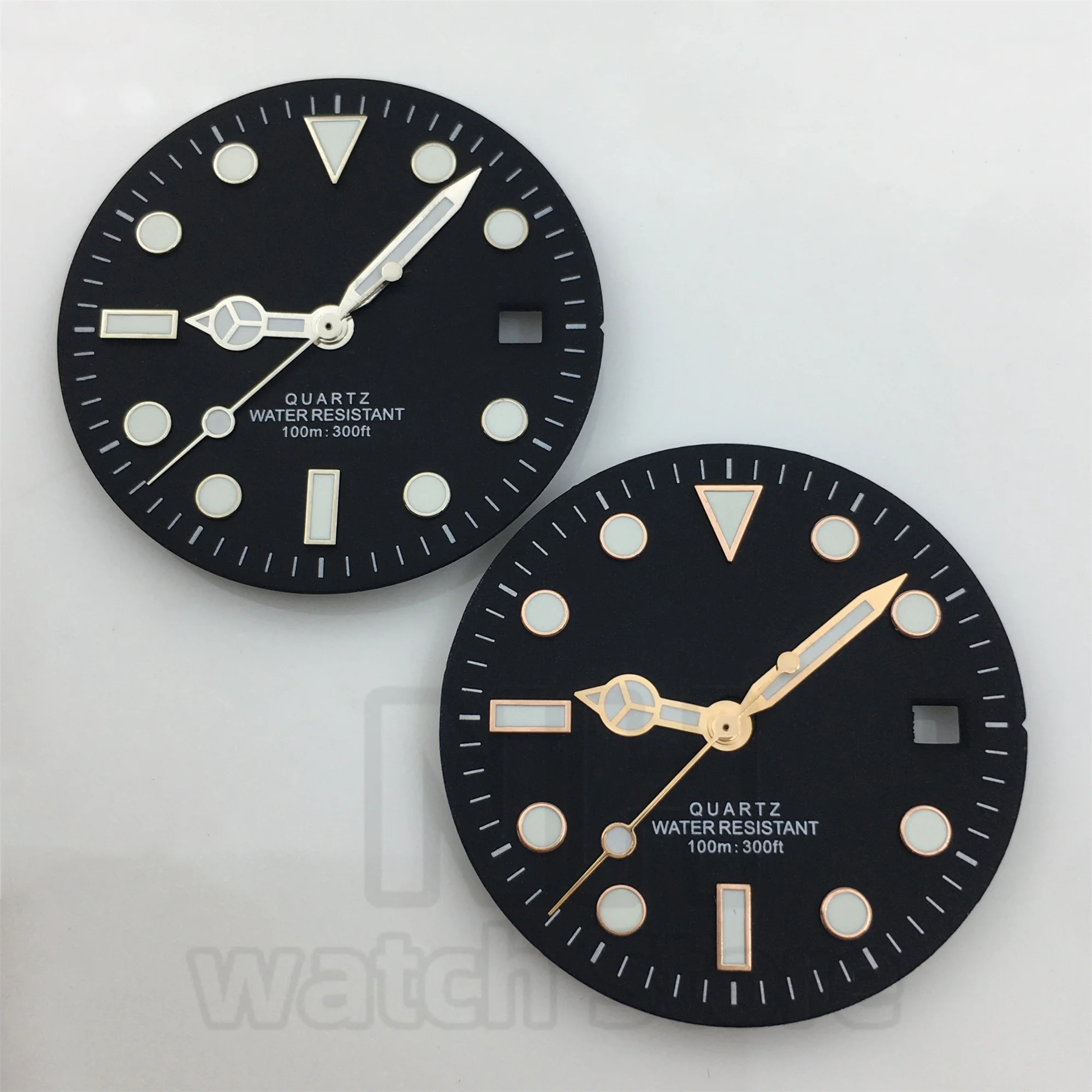 29mm Black & White Watch Dial with Green Luminous Hands - Matte & Glossy Finish