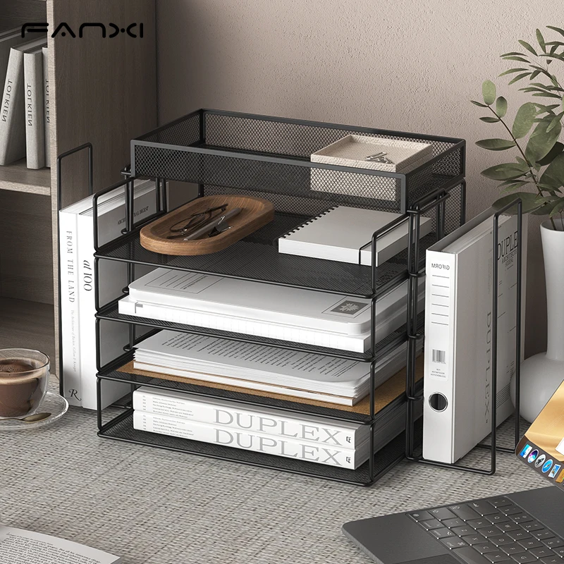 4-Tier Desk Organizer Stackable Paper Tray Paper File Organizer for Desk Mesh Stackable Tray Desktop Document for School