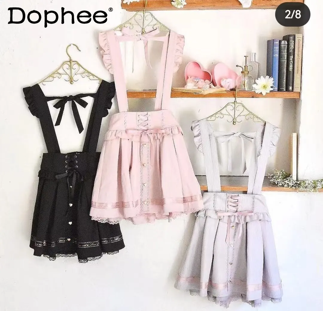 

Japanese Classic Mine Style Sweet Cute Detachable Suspender Skirt Women Sweet Lolita Spring and Summer New Tied Bow Short Skirt