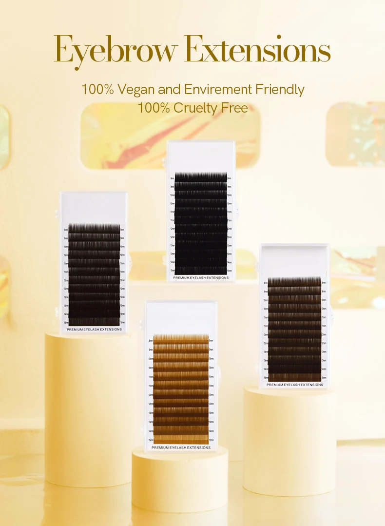 H&L SINCE 1990  High Quality Eyebrow Extensions False Eyebrow 12 Lines Per Tray No Curl Eyelash . 4 Color Dark Brown Light Brown