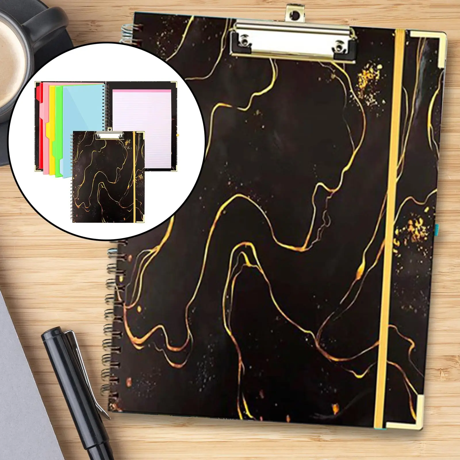 Spiral Clipboard Folio with Notepad for Letter Size 5 Folders Storage A4 Multifunctional Clip Board Portfolio for School Office