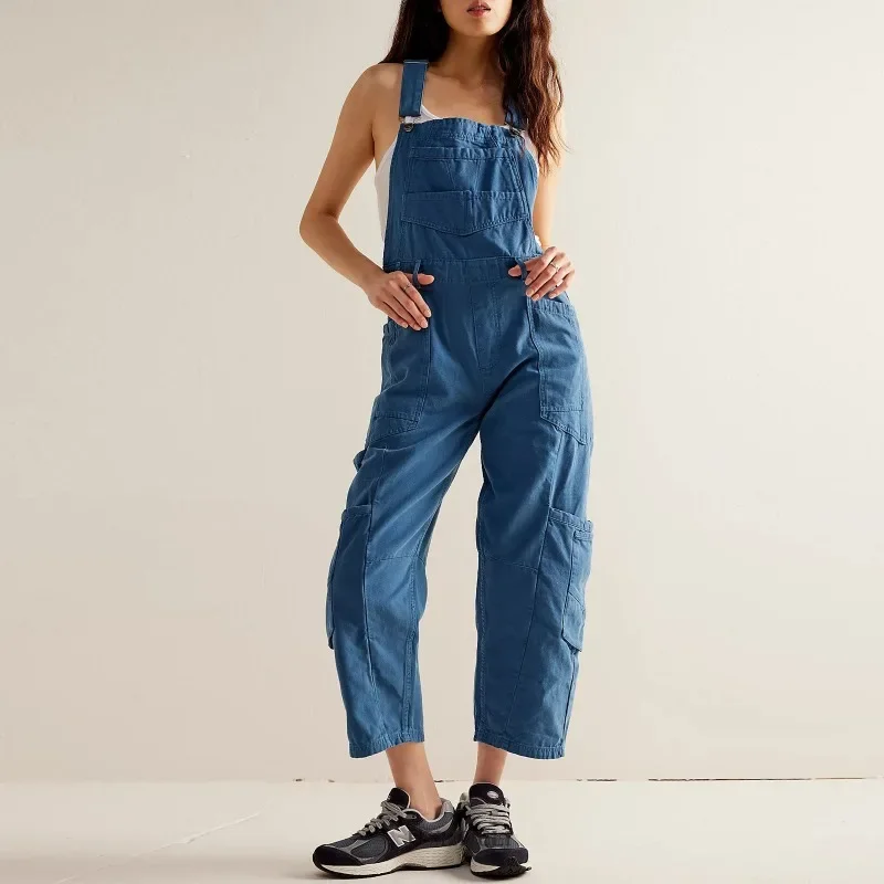 All Season New Women's Denim Jumpsuit with Adjustable Spaghetti Straps for Casual Loose Sleeveless Fashion Wide Leg Straps YDL21