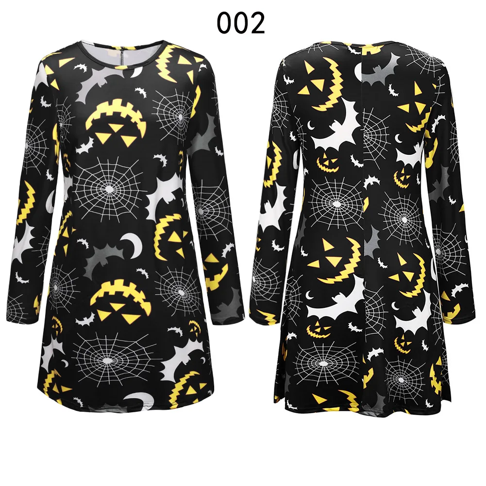 Halloween Horror Skeleton Print Dress Women Trick or Treat Fashion Shirts Tunic Tops Loose Fit Basic Lady Clothes