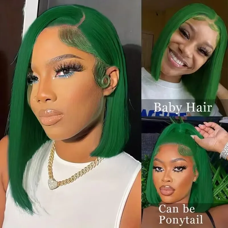 

13x4 613 Straight Lace Front Wig Short Bob Wig Human Hair Wigs Brazilian Dark Green Color HD Ombre Straight Lace Frontal Wigs